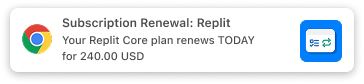 Replit subscription renewal notification
